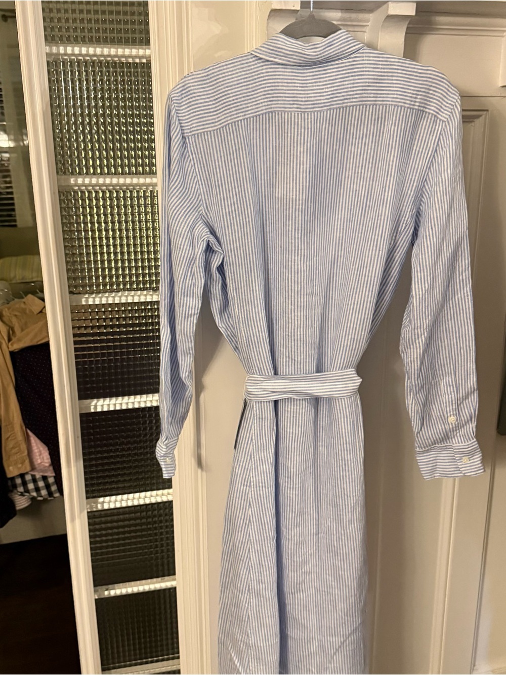 Polo Ralph Lauren Blue/white Linen Shirt Dress Fit /Flare Long Sleeves Sz 14 NWT - Picture 5 of 13